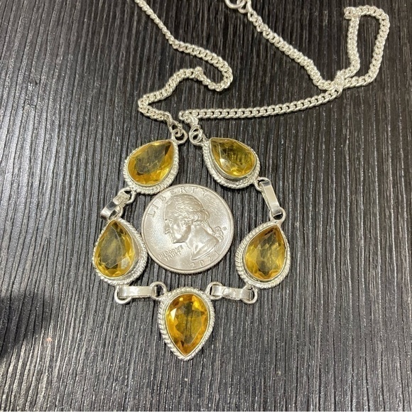 Sterling silver necklace and lab created or simulated gemstones (citrine) - Picture 5 of 6
